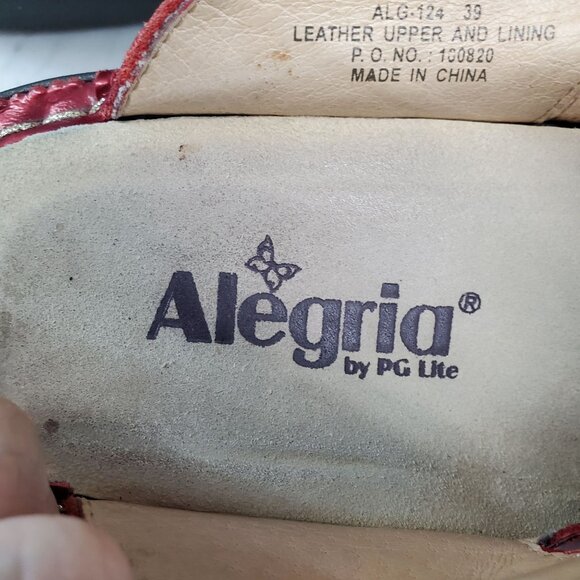 Alegria Shoes Womens EU 39 US 9 Ruby Red Metallic Leather Classic Clogs - Picture 8 of 11